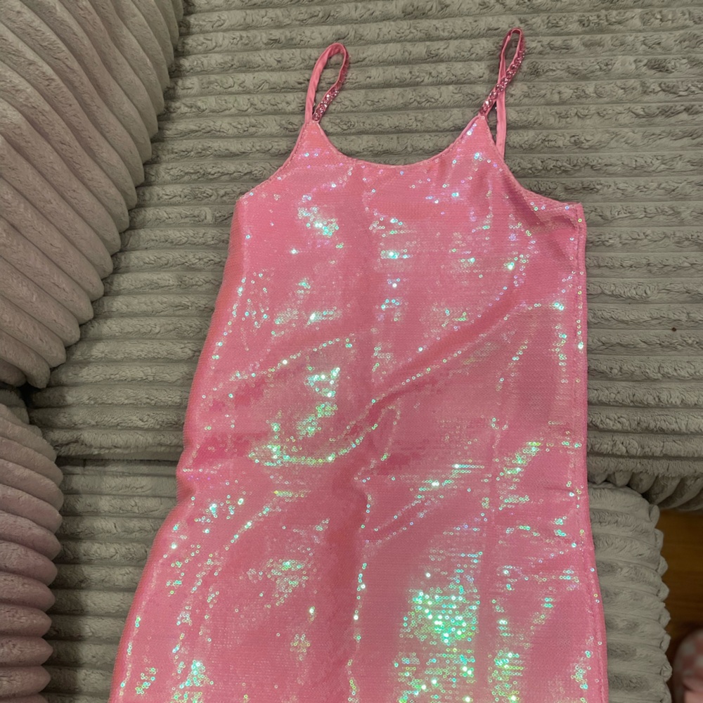 Lola Pink Sequin Dress with Feather Detail
